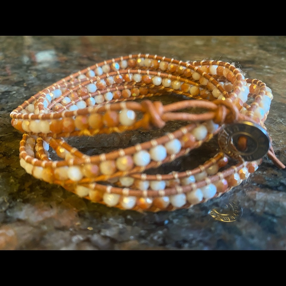 NWOT Victoria Emerson beautiful neutral beads on natural wrap bracelet